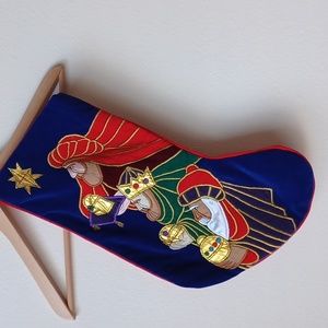 Vintage Velvet Christmas Stocking Wise Men Embroidered